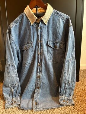 90s Woolrich Denim Work Shirt Mens XL Heavy Button Down.